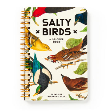 Salty Birds Sticker Book - Salty Birds sticker book with colorful bird illustrations, handmade Canadian gift with spiral binding.