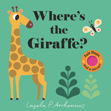 Where's the Giraffe? - Where's the Giraffe? board book with colorful giraffe illustration and felt flap, unique Canadian handmade gift for babies.