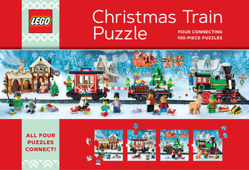 LEGO Christmas Train Puzzle - Colorful LEGO Christmas train puzzle set with festive holiday scenes, unique handmade Canadian gift.