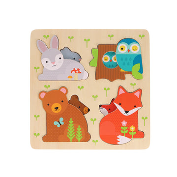 Reveal Puzzle: You Are My Baby - Handmade Canadian wooden puzzle with colorful animal pieces—bear, fox, owl, and rabbit, unique gift.