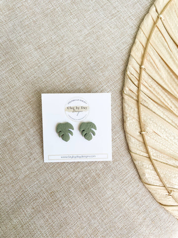 Monstera Stud Earring - Boho Polymer Clay Stud Earrings