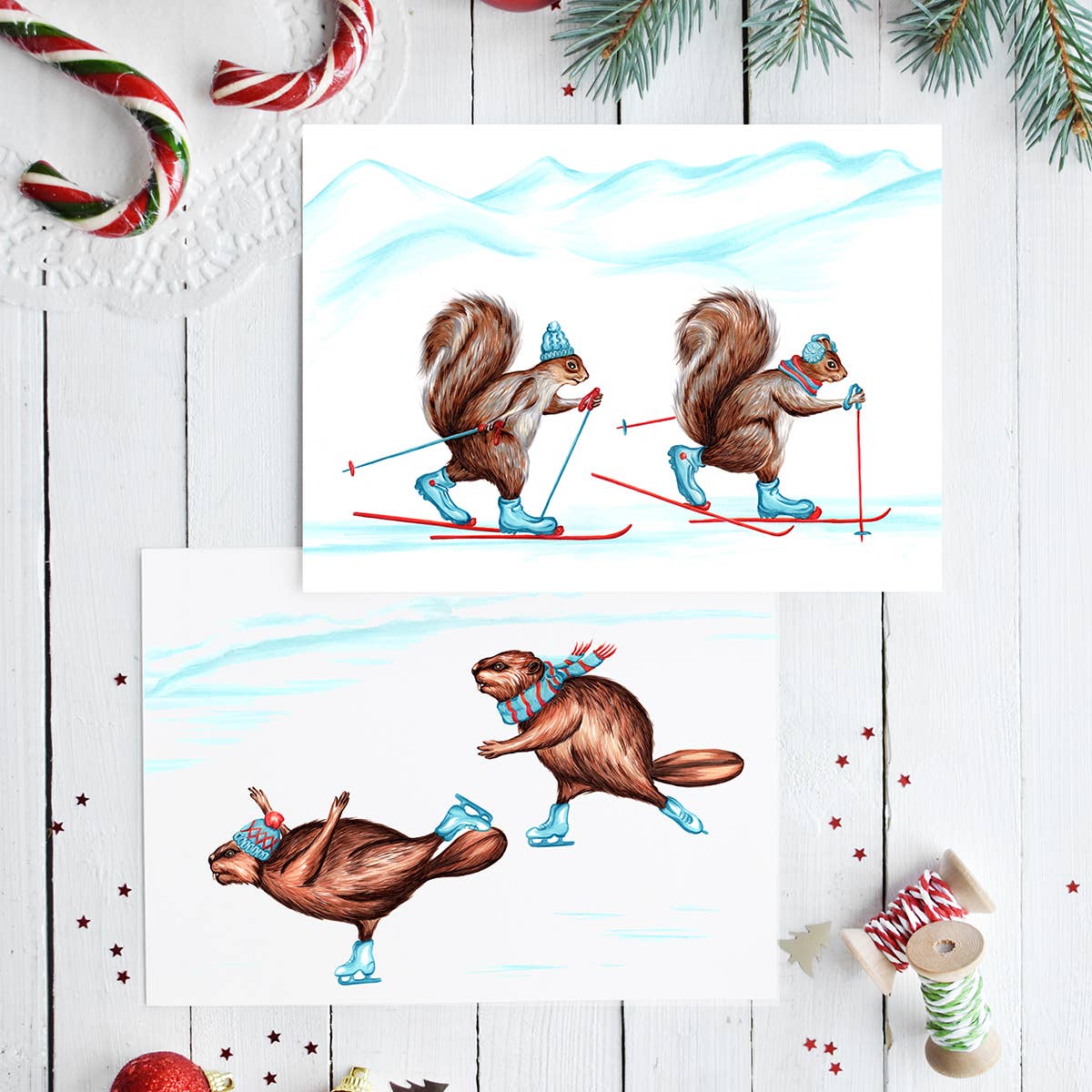 Squirrels Cross Country Skiing Card