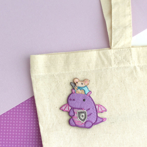 Mouse Riding Dragon Embroidered Iron On Patch