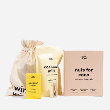 Nuts For Coco - Coconut Lovers Kit Bundle - Handmade Canadian coconut lovers gift kit with coconut cream, milk, balm, and drawstring bag.