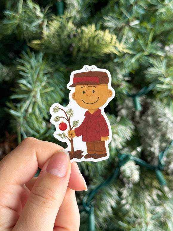 Charlie and Tree  - Vintage Christmas Peanuts Vinyl Sticker