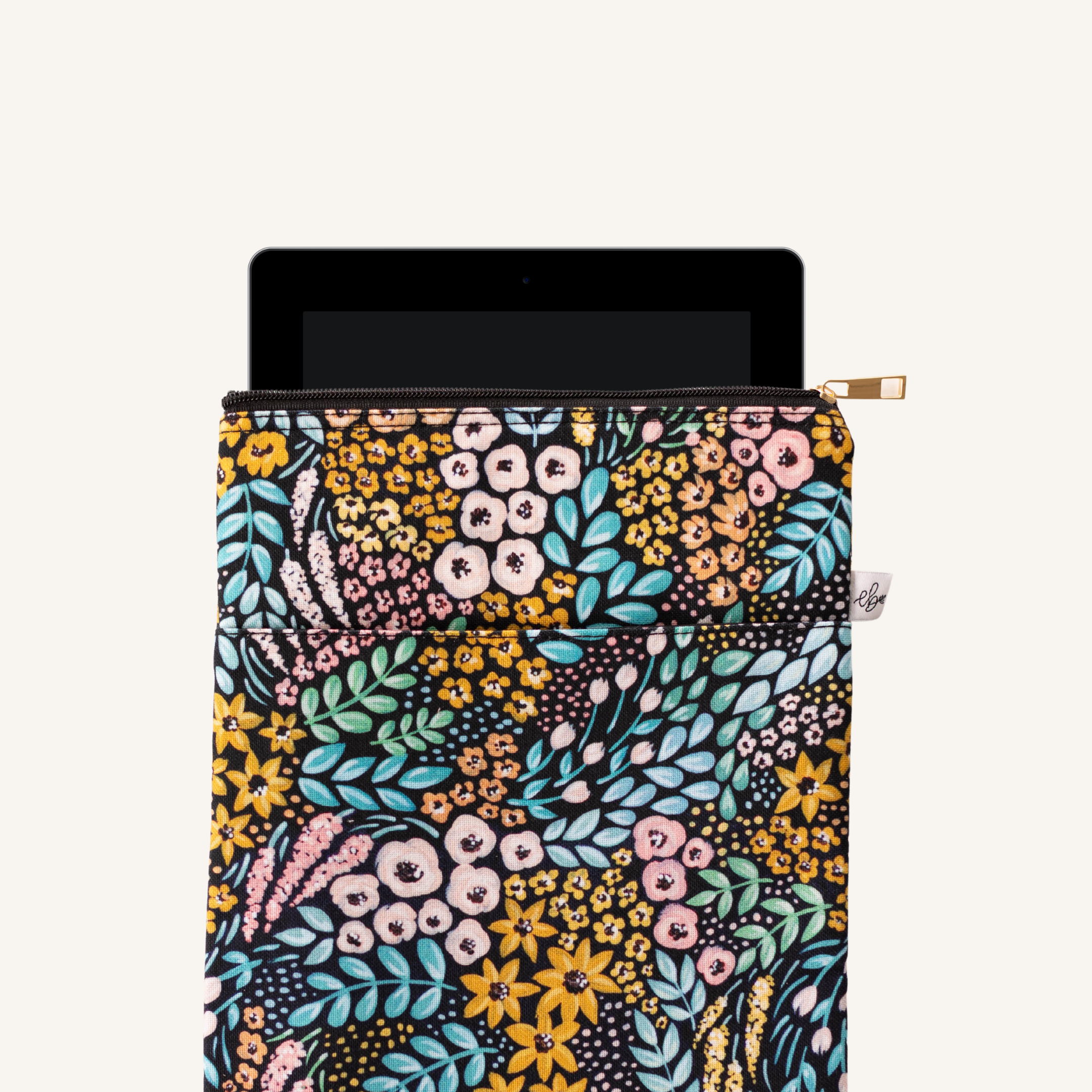 Black Floral Tablet or Book Sleeve - 0