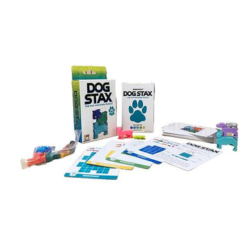 Dog Stax - Dog Stax handmade Canadian board game with colorful stacking tiles, cards, and unique dog-themed pieces, perfect gift for.