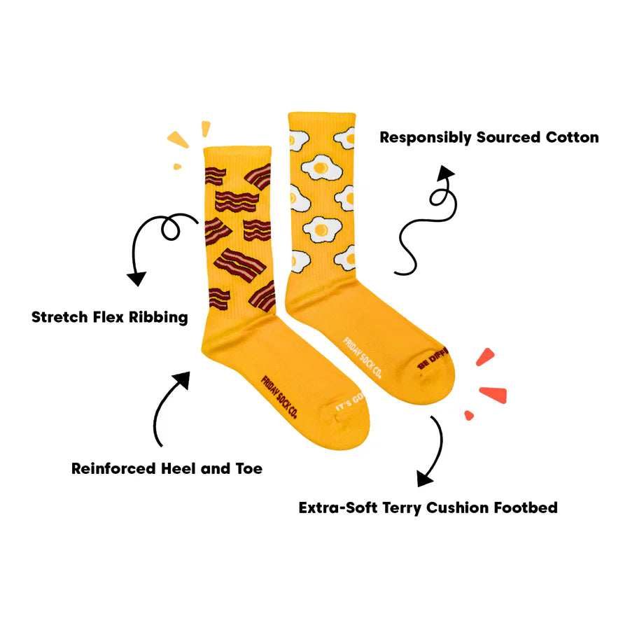Men's Bacon & Eggs Yellow Athletic Socks