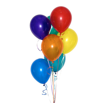 Build a Custom Helium Balloon Bouquet - Colorful helium balloons in red, yellow, blue, orange, purple, and teal, handmade unique gift bouquet.
