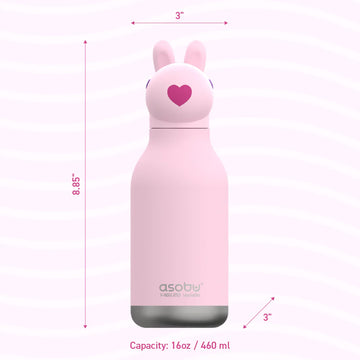 Elephant Bestie Bottle | Asobu - Pink handmade Asobu insulated bottle with heart detail on lid, unique Canadian gift for kids.