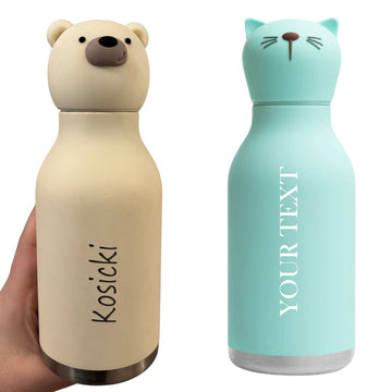 Unicorn Bestie Bottle | Asobu - Handmade Canadian beige bear-shaped water bottle and turquoise cat-shaped bottle, unique gift options.