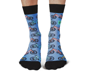 Men's Cycopath Socks - Men's handmade Canadian socks with colorful bicycle pattern, unique gift idea.