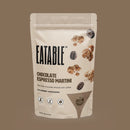 Chocolate Espresso Martini - Gourmet Popcorn (Eatable) - Beige resealable bag of Eatable Chocolate Espresso Martini gourmet popcorn with coffee bean and popcorn illustrations.