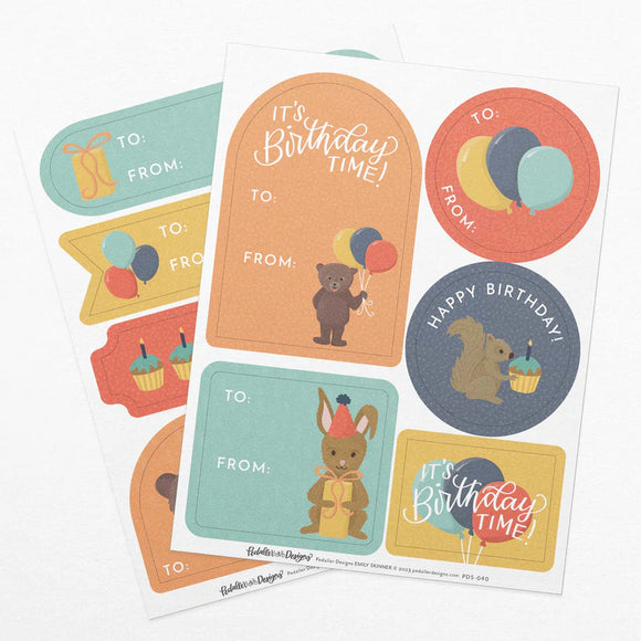 Woodland Birthday Gift Tag Sticker Sheet Set