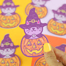 Pumpkin Witch Kitty Vinyl Sticker-1