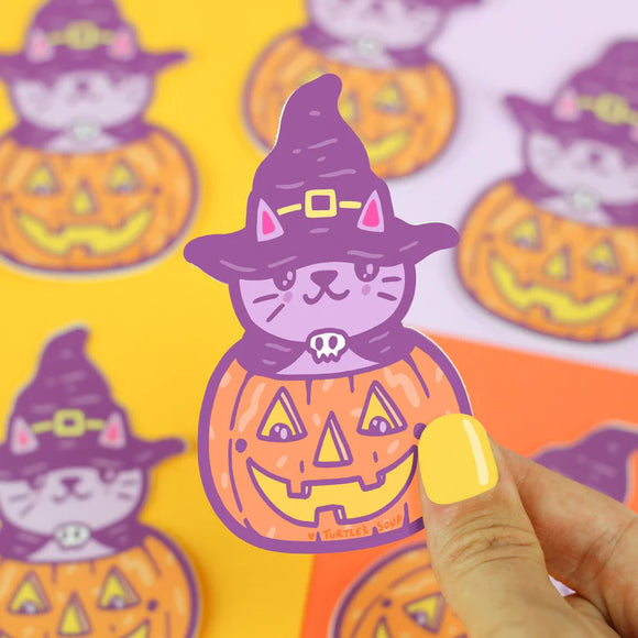 Pumpkin Witch Kitty Vinyl Sticker