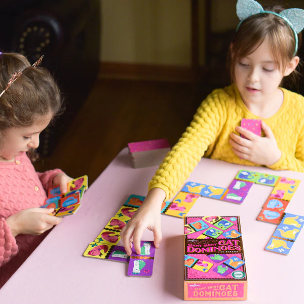 Kids playing the Giant Shiny Cat Dominoes