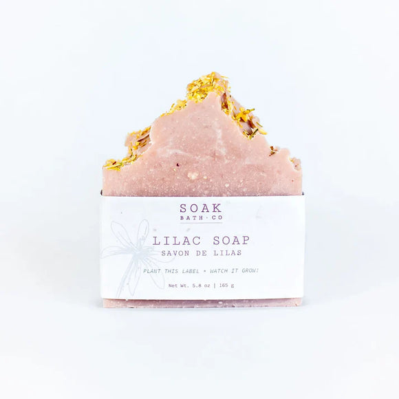Lilac Soap Bar - Handmade lilac soap bar with dried flower topping, Canadian-made unique gift from SOAK Bath Co.