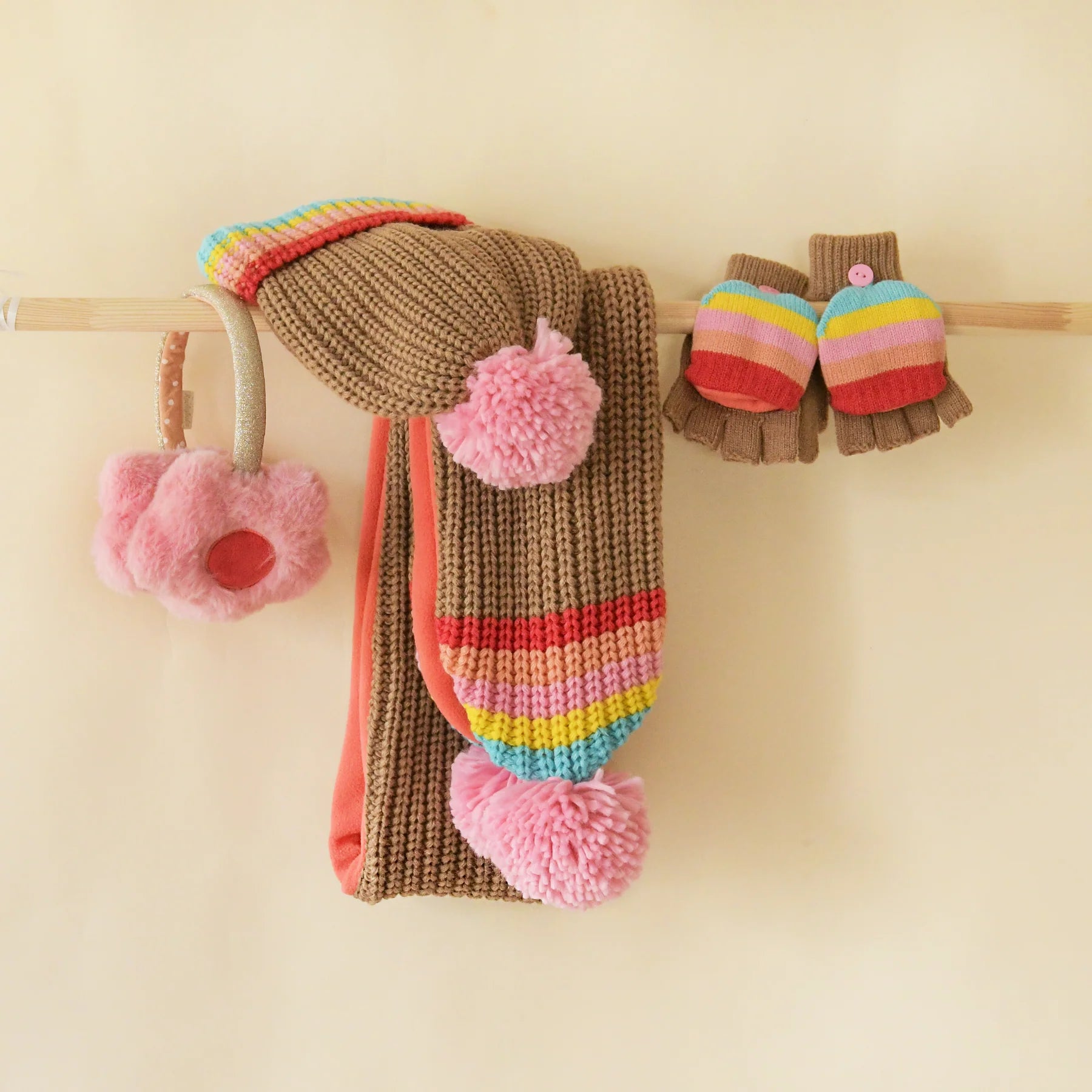 Rainbow Stripe Knitted Gloves