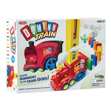Domino Train - Handmade Canadian wooden Domino Train toy with colorful dominoes, unique gift for kids ages 2-4.