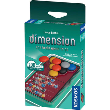 Dimension: The Brain Game To Go - Dimension brain game to go in a compact green box with colorful game pieces, unique Canadian gift.