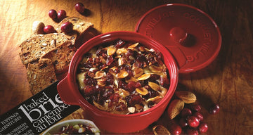 Red Ceramic Baker gift set with Cranberry Almond Brie topping - 0