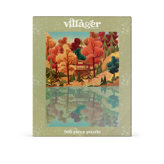 Villager Puzzles | Muskoka Leaves | 500-Piece Puzzle for Adults - Villager Puzzles Muskoka Leaves 500-piece Canadian handmade jigsaw puzzle with autumn trees and lake reflection, unique gift.