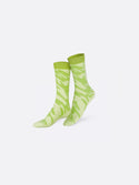 White socks with a green spill printed on it