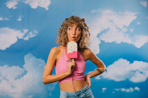 A model holding the popsicle socks 