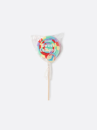 Socks rolled up on a stick covered with plastic to resemble a lollipop