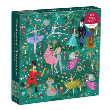 Enchanted Nutcracker 500pc Puzzle - Enchanted Nutcracker 500-piece puzzle with festive dancers and holiday decor, unique handmade Canadian gift.