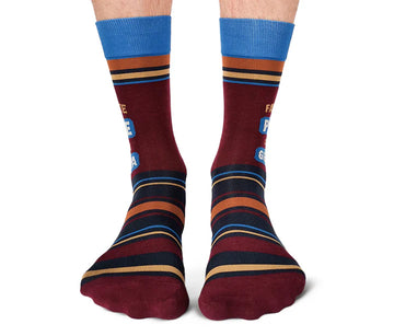 Men's Favourite Grandpa Socks - Men's handmade Canadian socks in burgundy, blue, and striped design, unique gift for grandpa.