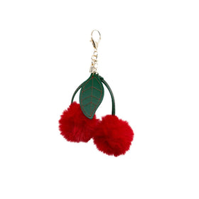 Faux Fur Pom Cherry Charm in Red