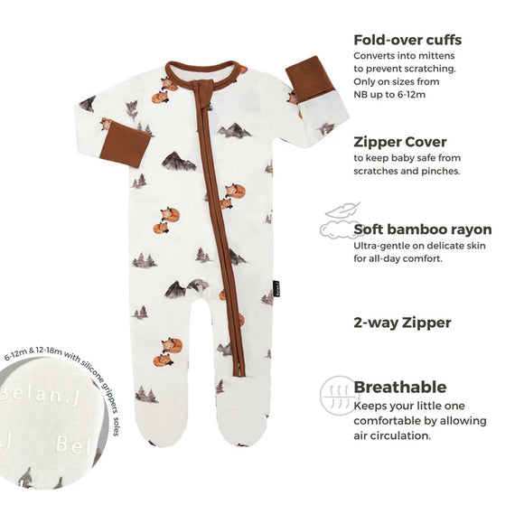 Footed Zipper Sleeper - Foxes (Belan. J)