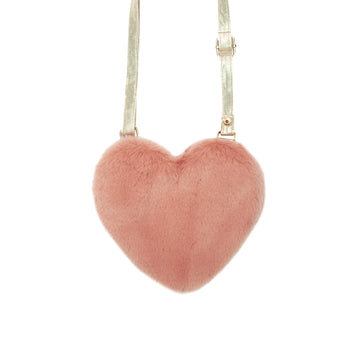 Fluffy Heart Bag - Pink fluffy heart-shaped bag with adjustable strap, unique handmade Canadian gift accessory for kids.