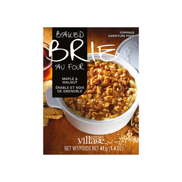 Maple Walnut Brie Topping - Maple walnut brie topping in white ramekin with wooden spoon, handmade Canadian gourmet gift.