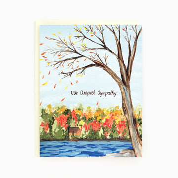 Sympathy Lake Greeting Card | The Paperhood - Handmade Sympathy Lake greeting card featuring autumn tree by water, unique Canadian gift design.