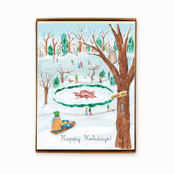 Toronto High Park Holiday Cards Box of 8 - Handmade Canadian holiday card with winter park scene and "Happy Holidays" text, unique gift pack of 8.