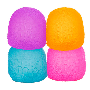 NeeDoh Gumdrop - Set of four colorful handmade NeeDoh Gumdrop stress balls in pink, orange, blue, and purple, unique Canadian gift.