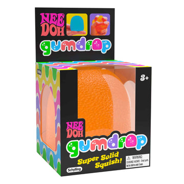NeeDoh Gumdrop - NeeDoh Gumdrop bright orange textured squishy toy in colorful handmade Canadian gift box.