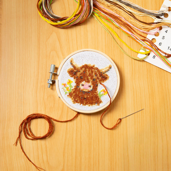 Highland Cow Mini Cross Embroidery Kit