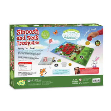 Smoosh And Seek Tree House - Smoosh And Seek Tree House game box featuring colorful board, wooden pieces, and dice, handmade Canadian gift.