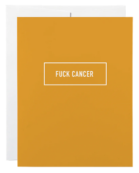 A yellow card with the words "Fuck Cancer"