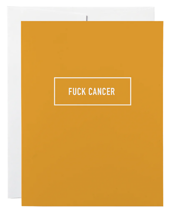 A yellow card with the words "Fuck Cancer"