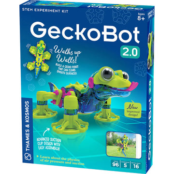 Geckobot 2.0 - Colorful Geckobot 2.0 STEM kit with suction-cup feet, unique Canadian handmade gift for kids.