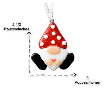 Christmas Gnome Ornament - Handmade Canadian Christmas gnome ornament with red polka dot hat, black boots, and white beard gift.