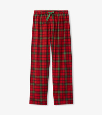 Men's Classic Holiday Plaid Flannel Pajama Pants - Men's handmade Canadian red and green plaid flannel pajama pants with green drawstring, unique gift idea.
