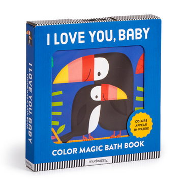 I Love You, Baby Color Magic Bath Book - Blue I Love You Baby Color Magic Bath Book with toucan illustration, unique handmade Canadian gift.