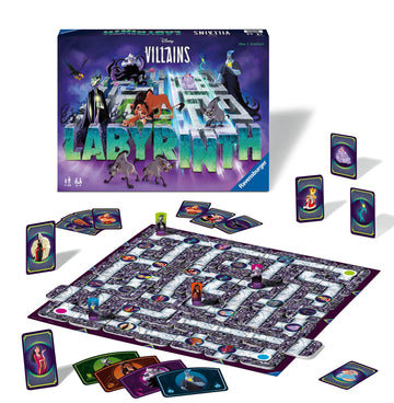 Disney Villains Labyrinth - Disney Villains Labyrinth board game with maze, cards, dice, unique handmade Canadian gift for kids ages 5-8+.