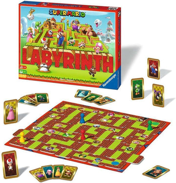 Super Mario Labyrinth - Super Mario Labyrinth board game with colorful maze, character cards, and bright packaging, unique handmade Canadian gift.